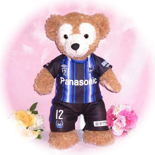 ダッフィー ぬいぐるみ 服 ユニフォーム Sサイズ 大阪 2015年風 ダッフィーのコスプレ服 衣装 サッカー 番号ネーム指定可