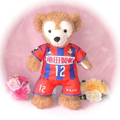 ダッフィー ぬいぐるみ 服 ユニフォーム Sサイズ 新潟 オレンジ風 ダッフィーのコスプレ服 衣装 サッカー 番号指定可