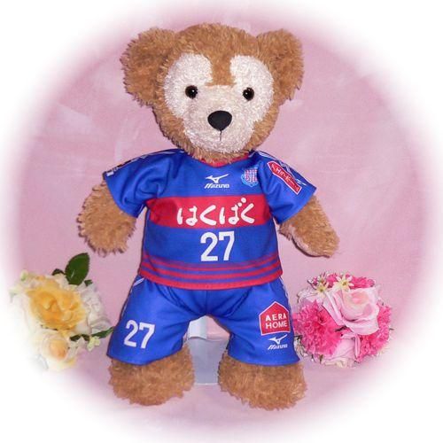 ダッフィー ぬいぐるみ 服 ユニフォーム Sサイズ 甲府 2014年風 ダッフィーのコスプレ服 衣装 サッカー 番号ネーム指定可