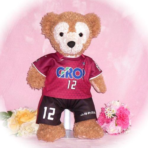 ダッフィー ぬいぐるみ 服 ユニフォーム Sサイズ 岡山 2015年風 ダッフィーのコスプレ服 衣装 サッカー 番号ネーム指定可